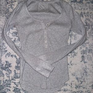 Aerie Heather Gray Ribbed Long Sleeve Tee